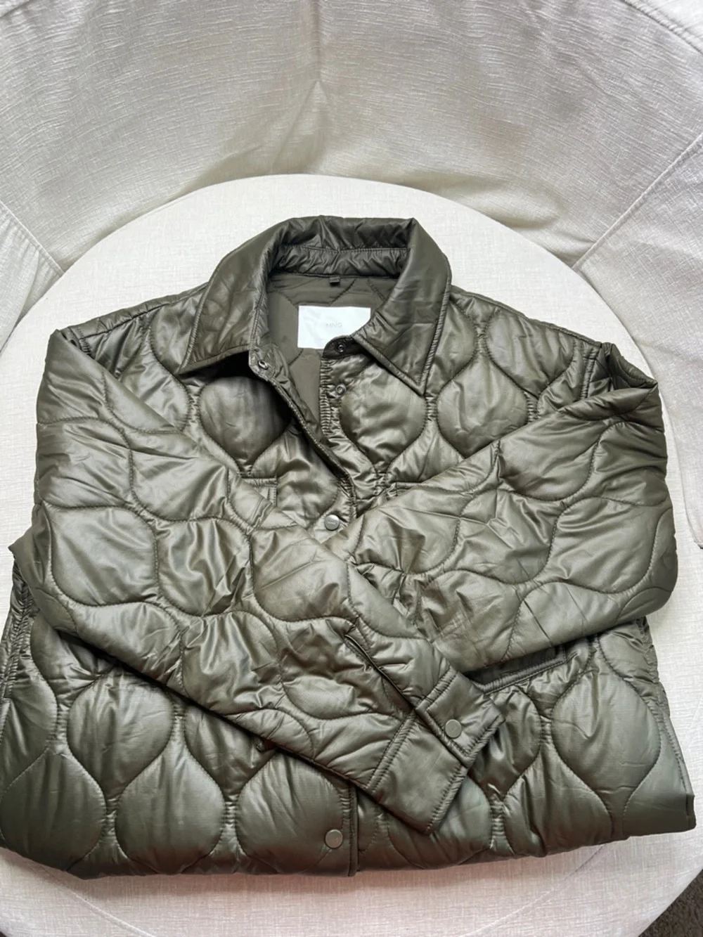 Mango Quilted Olive Green Snap-Front Jacket
